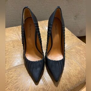 Elizabeth and James Black Leather Heels